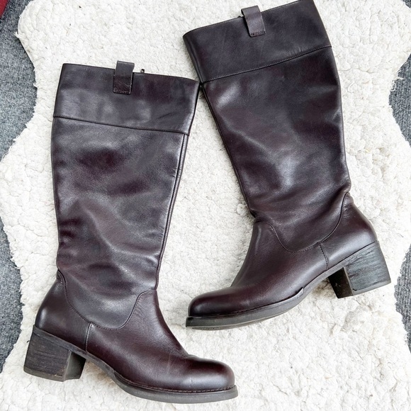 Tara M Brown Leather DIDI Faux Fur Interior Block Heel Rounded Toe Boots Sz 9 - Picture 1 of 14